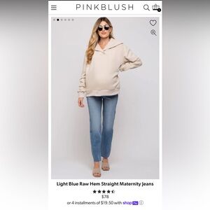 Pinkblush Light Blue Raw Hem Maternity Straight Jeans, Size 30